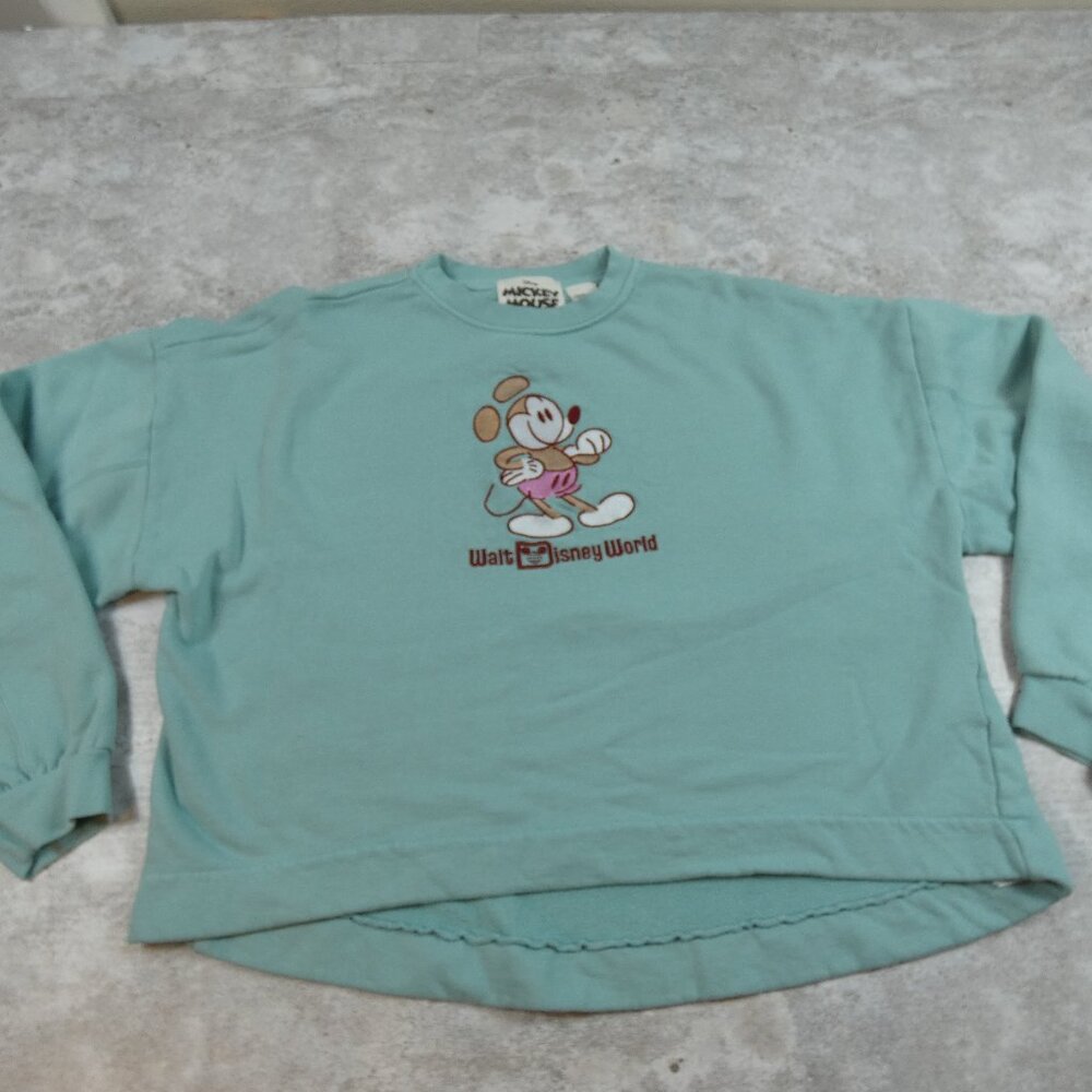 Micky Mouse Sweatshirt Medium Crop Embroidered Walt Disney
